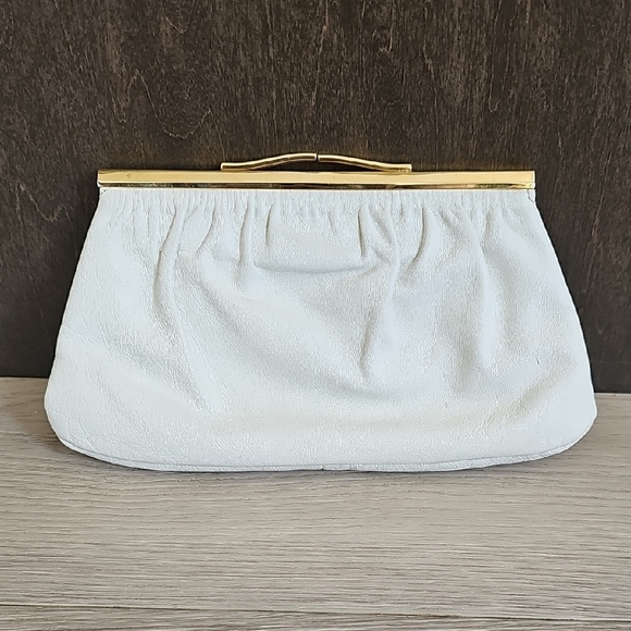 Vintage White Leather Kiss Lock Small Clutch Wallet - Picture 2 of 13